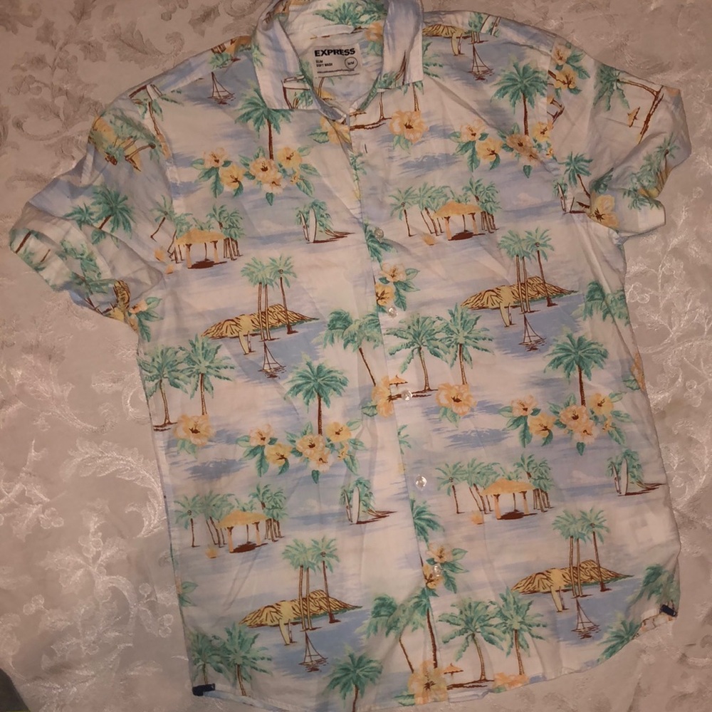 express casual button down patterned shirt